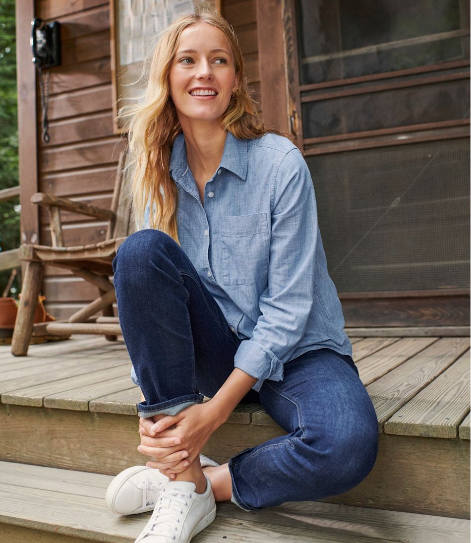 L.L.BeanWomen's Essential Cotton Shirt, Chambray Long Sleeve