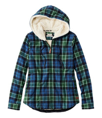 L.L.BeanWomen's Scotch Plaid Flannel Shirt, Sherpa-Lined Zip Hoodie