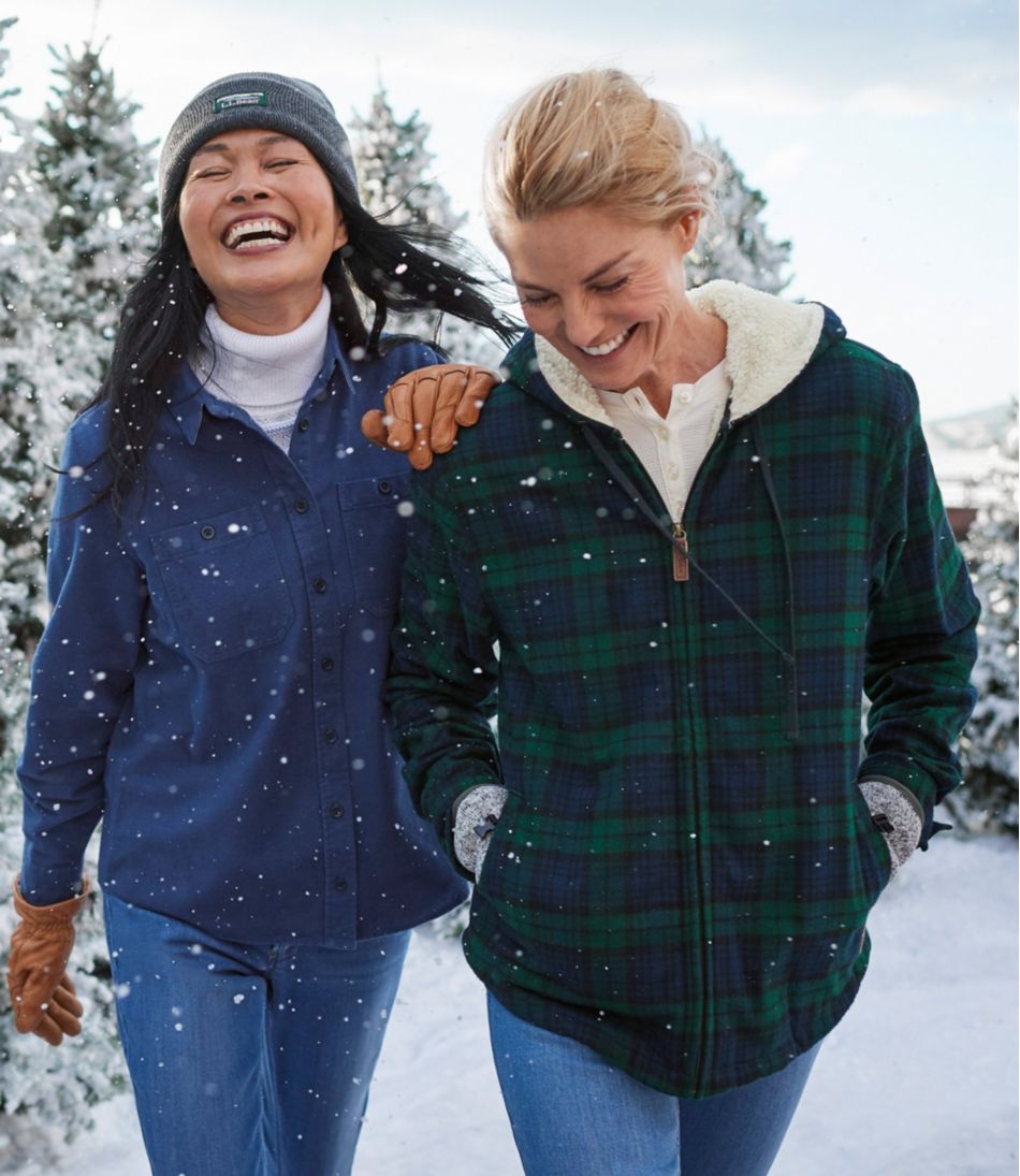 L.L.BeanWomen's Scotch Plaid Flannel Shirt, Sherpa-Lined Zip Hoodie