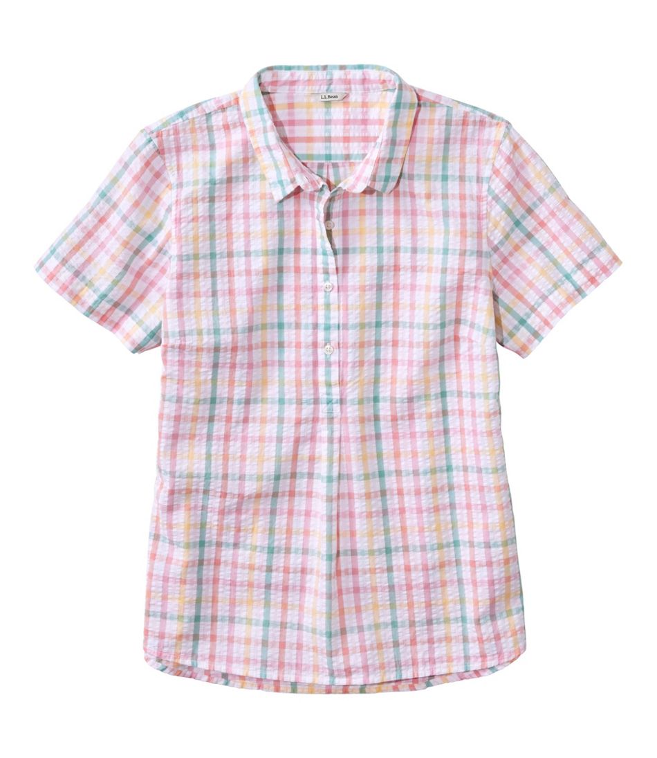 L.L.BeanWomen's Vacationland Seersucker Shirt, Short-Sleeve Popover Plaid