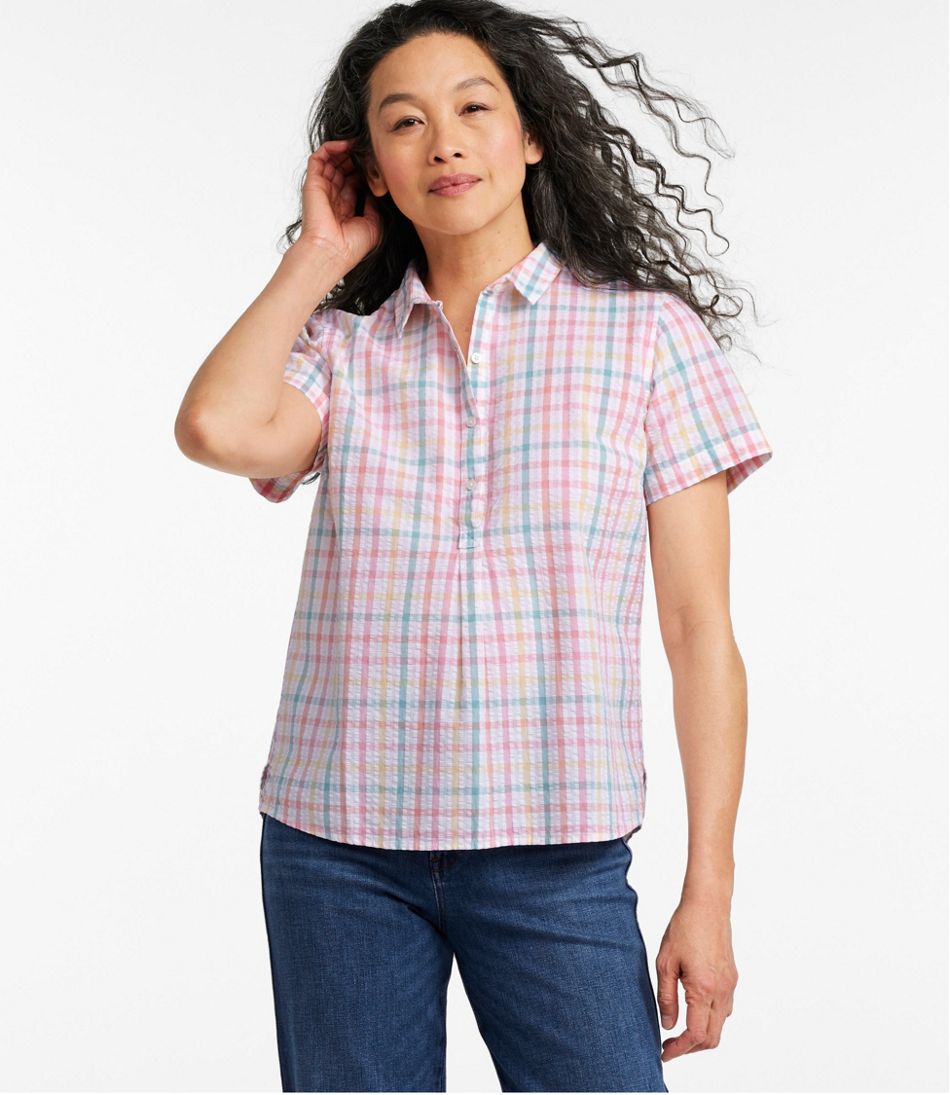 L.L.BeanWomen's Vacationland Seersucker Shirt, Short-Sleeve Popover Plaid