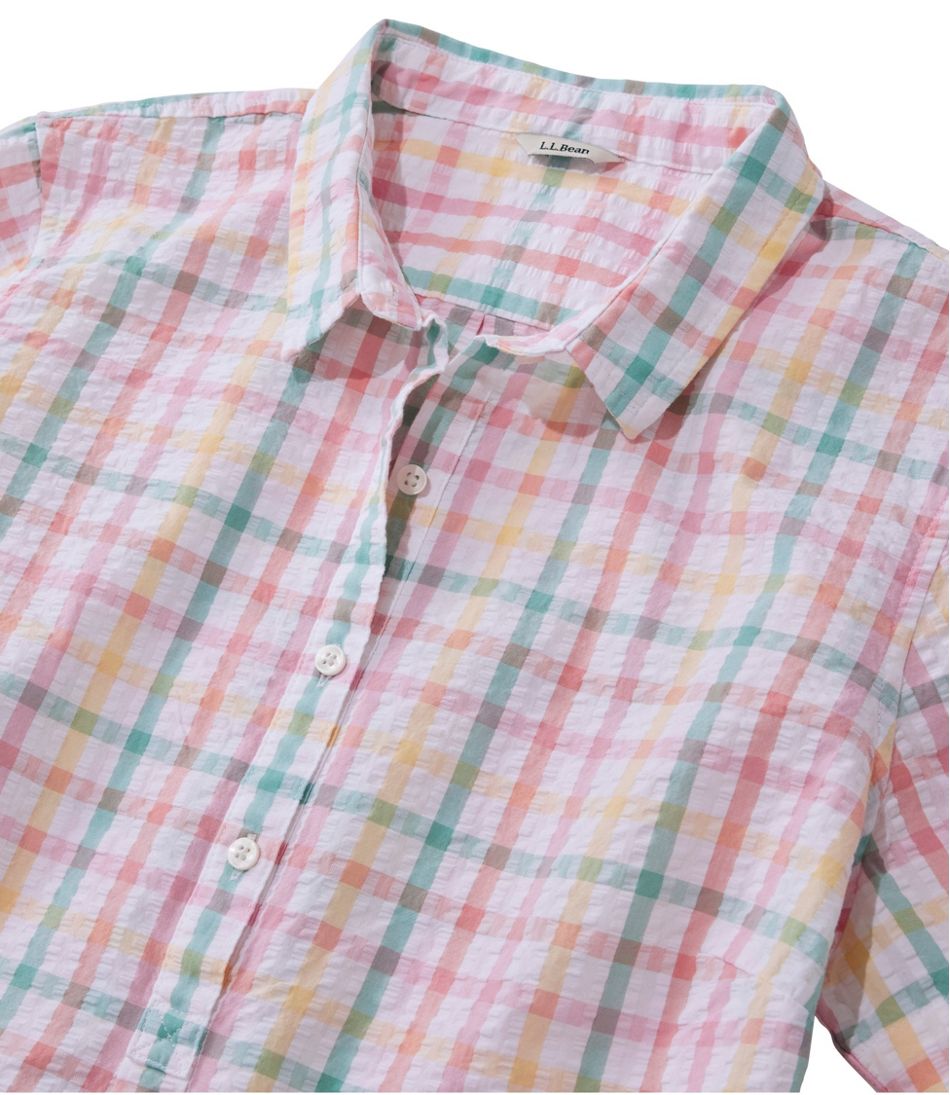 L.L.BeanWomen's Vacationland Seersucker Shirt, Short-Sleeve Popover Plaid