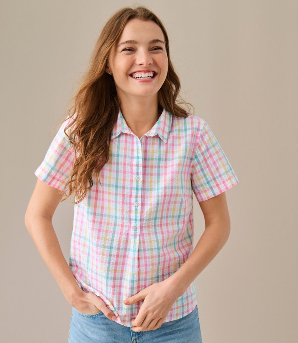 L.L.BeanWomen's Vacationland Seersucker Shirt, Short-Sleeve Popover Plaid