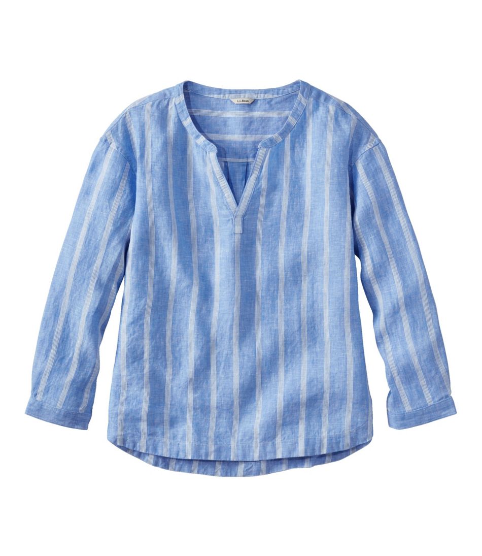 L.L.BeanWomen's Premium Washable Linen Shirt, Splitneck Stripe