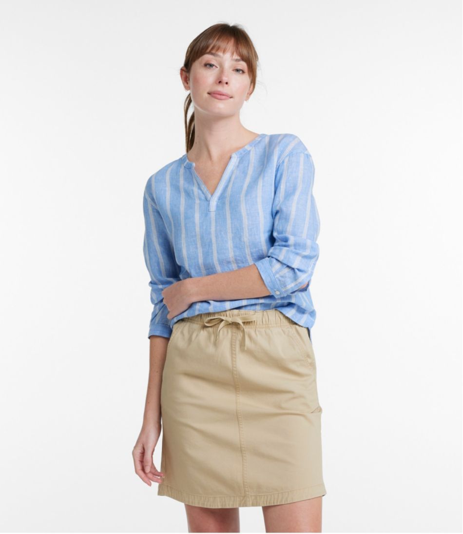 L.L.BeanWomen's Premium Washable Linen Shirt, Splitneck Stripe