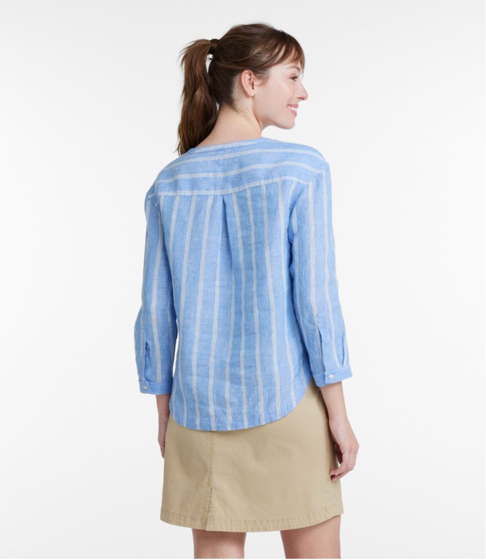 L.L.BeanWomen's Premium Washable Linen Shirt, Splitneck Stripe