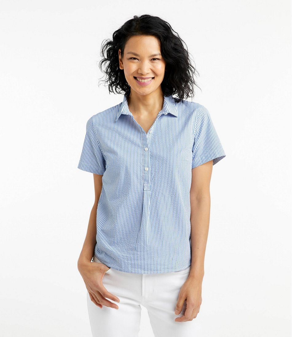 L.L.BeanWomen's Vacationland Seersucker Shirt, Short-Sleeve Popover Stripe