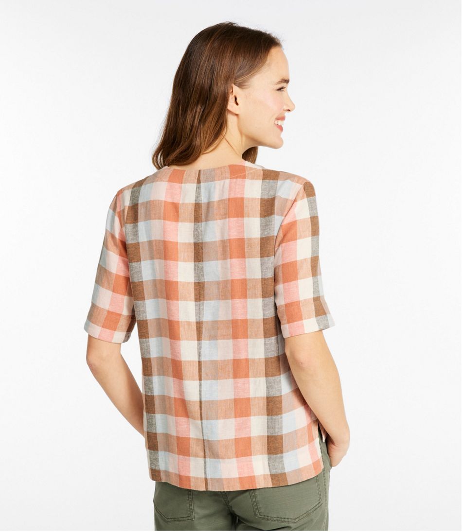 L.L.BeanWomen's Signature Linen-Blend Splitneck Shirt, Short-Sleeve