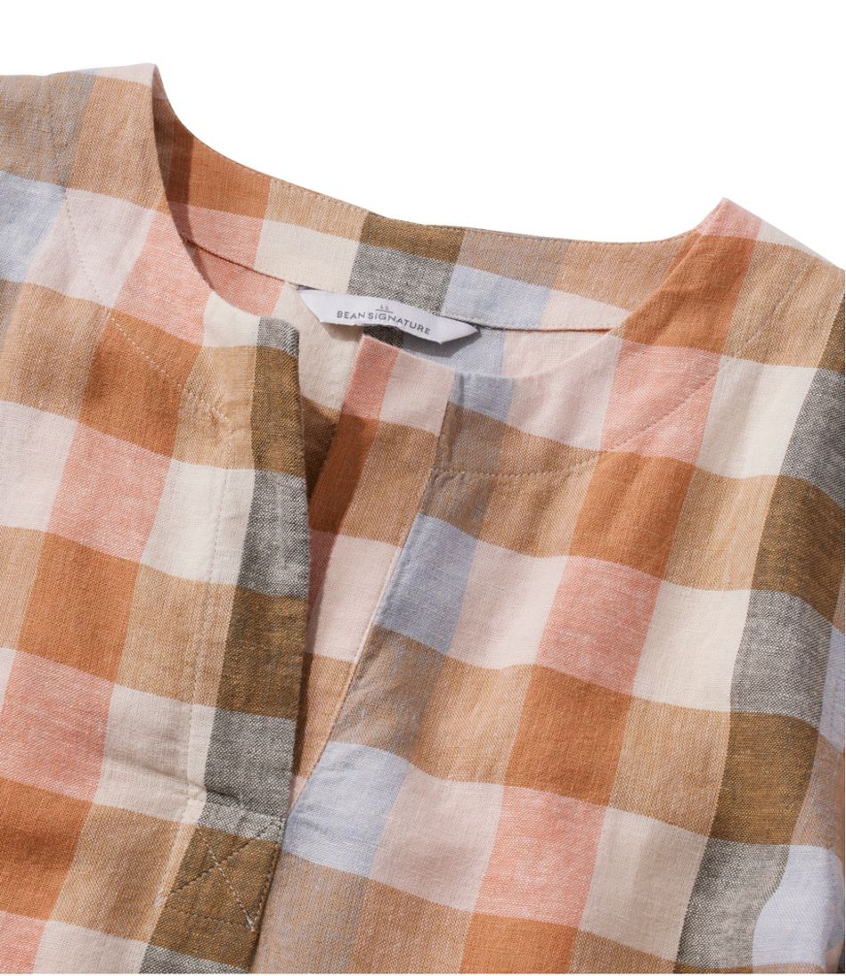 L.L.BeanWomen's Signature Linen-Blend Splitneck Shirt, Short-Sleeve