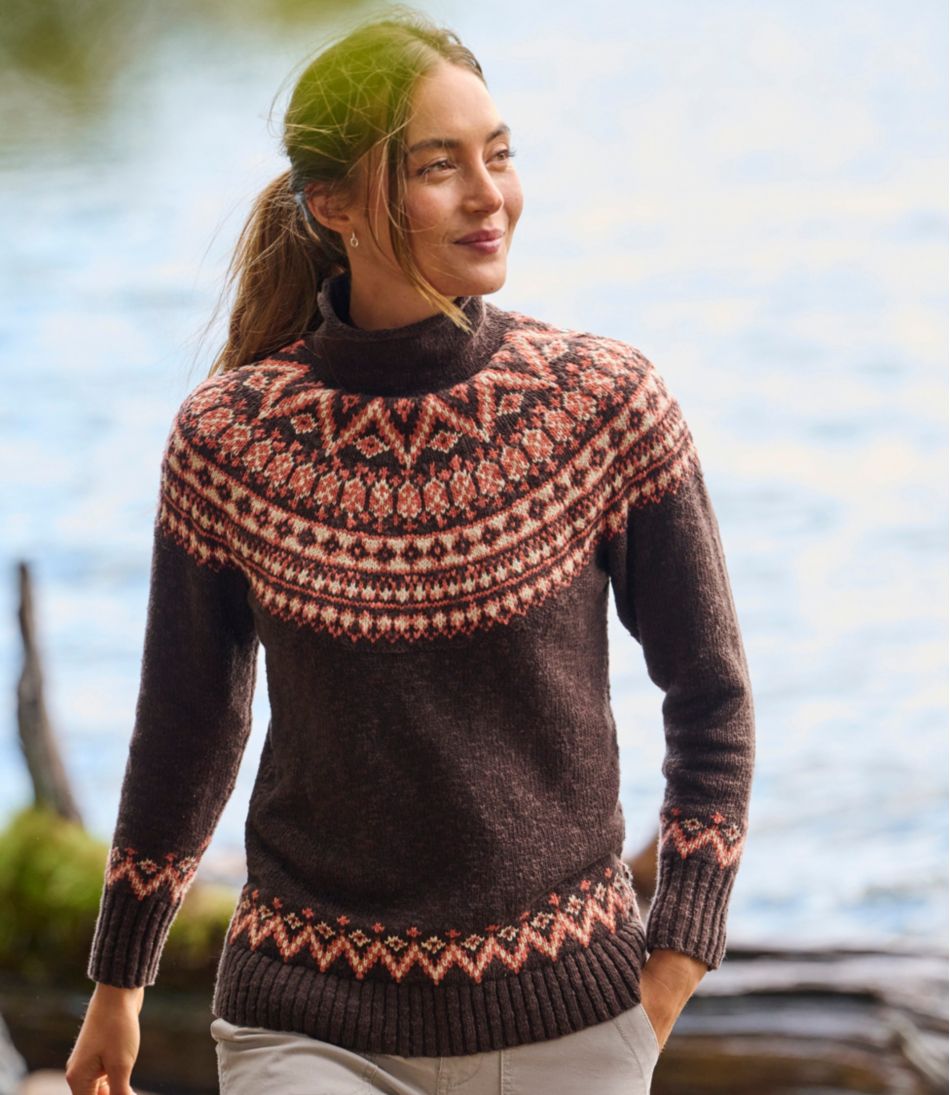 L.L.BeanWomen's Cotton Ragg Sweater, Funnelneck Pullover Fair Isle