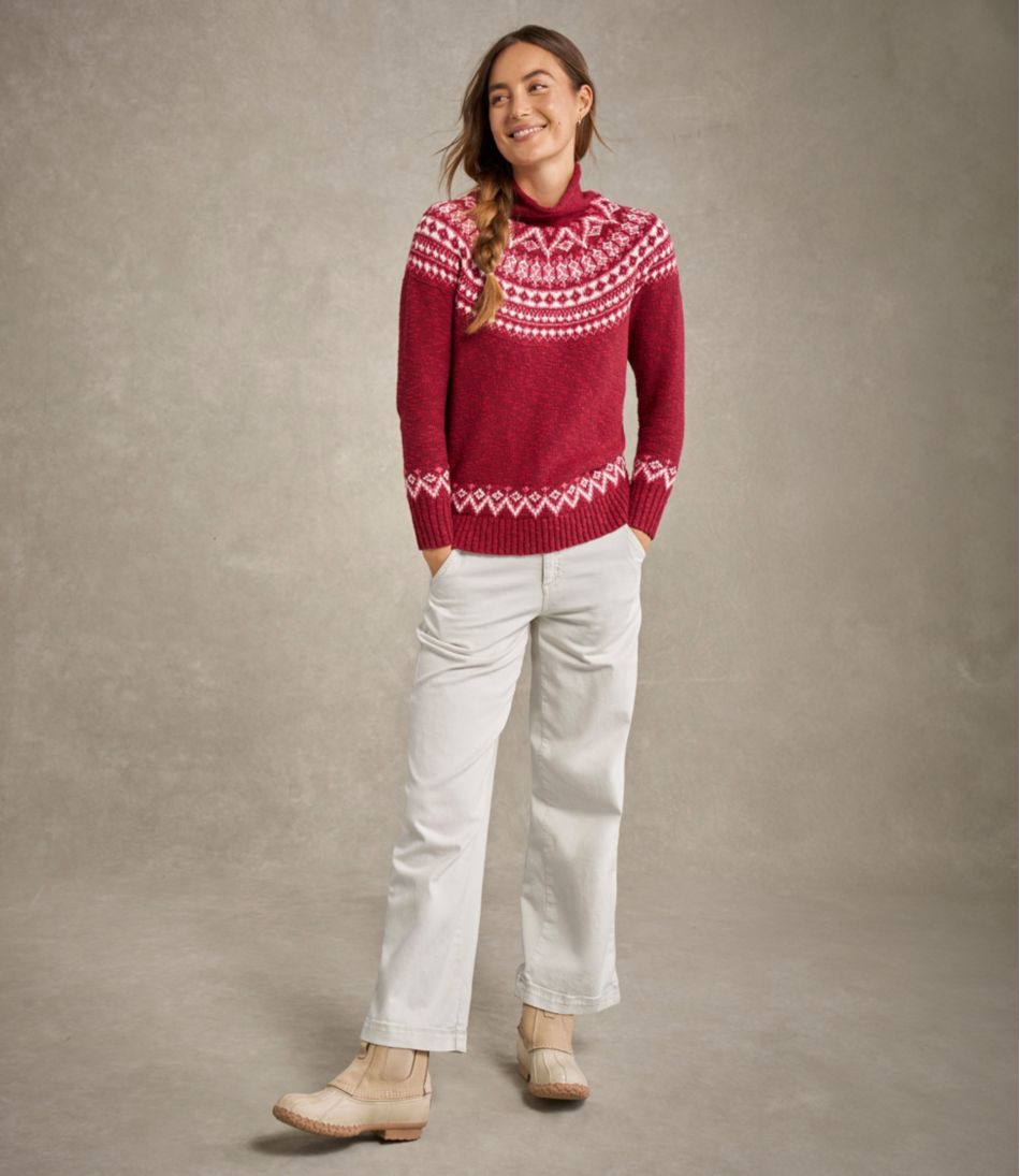 L.L.BeanWomen's Cotton Ragg Sweater, Funnelneck Pullover Fair Isle