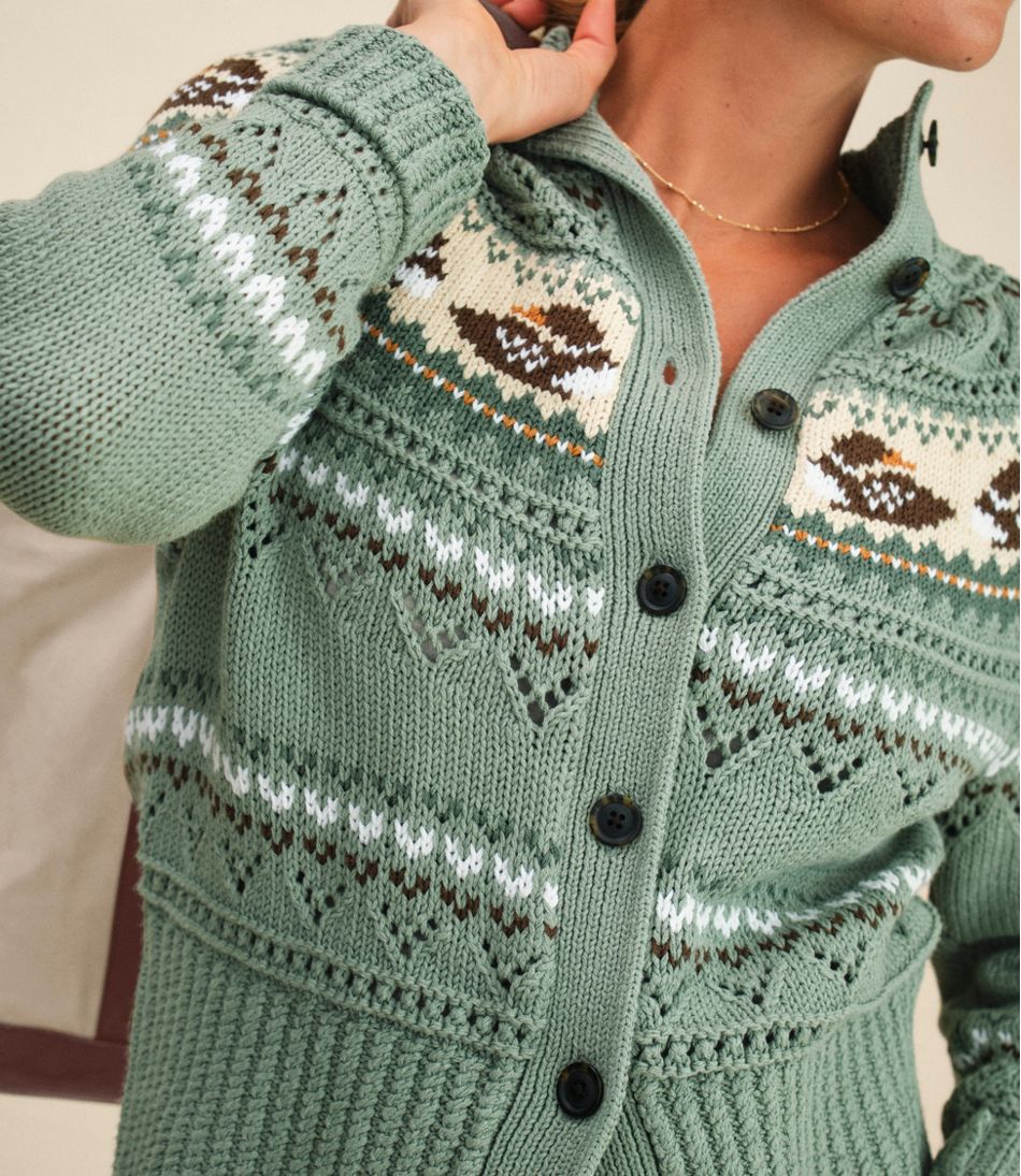 L.L.BeanWomen's Signature Cotton Fisherman Sweater, Short Cardigan Fair Isle