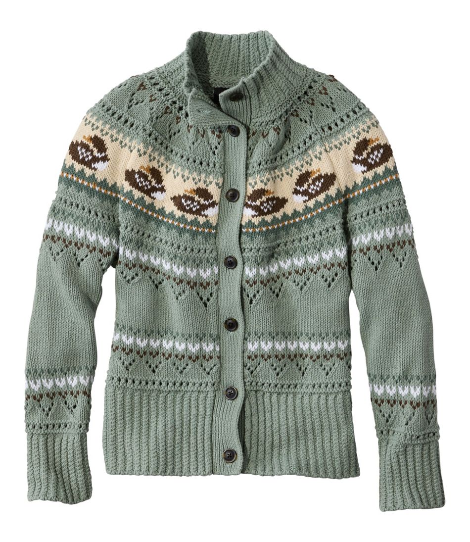 L.L.BeanWomen's Signature Cotton Fisherman Sweater, Short Cardigan Fair Isle