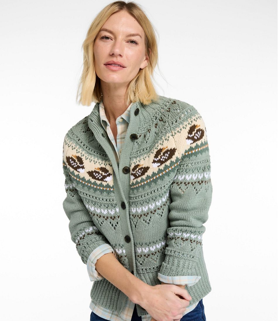 L.L.BeanWomen's Signature Cotton Fisherman Sweater, Short Cardigan Fair Isle