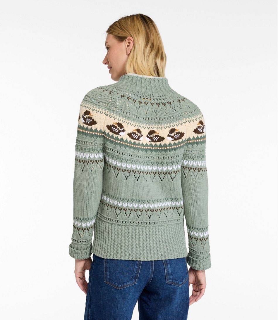 L.L.BeanWomen's Signature Cotton Fisherman Sweater, Short Cardigan Fair Isle