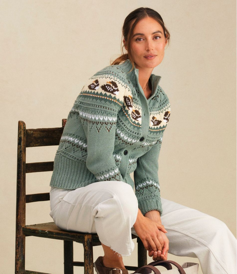 L.L.BeanWomen's Signature Cotton Fisherman Sweater, Short Cardigan Fair Isle