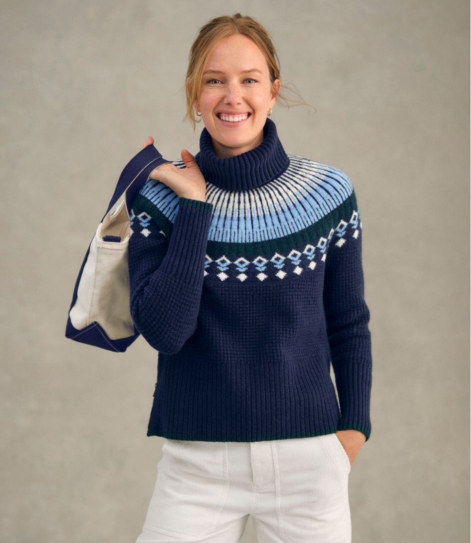 L.L.BeanWomen's SuperSoft Waffle Sweater, Turtleneck Fair Isle