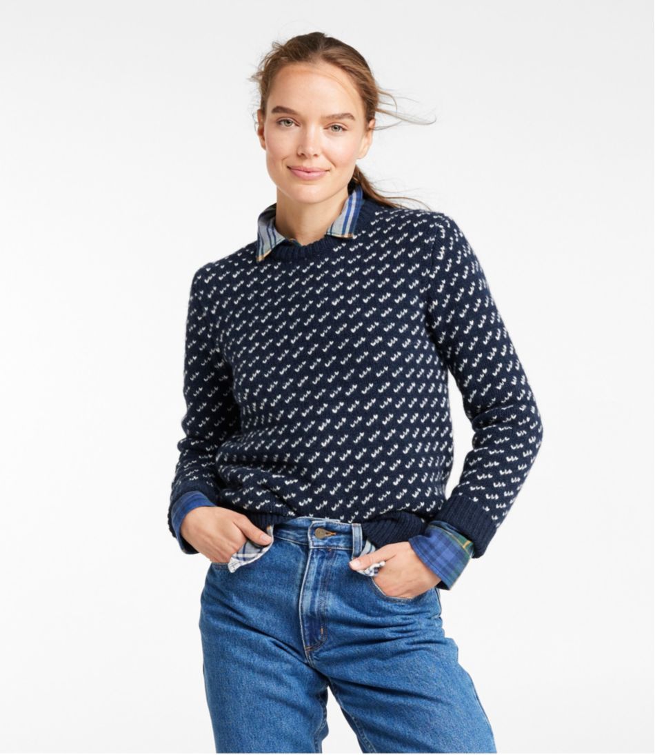 L.L.BeanWomen's Bean's Classic Ragg Wool Sweater, Crewneck Bird's-Eye