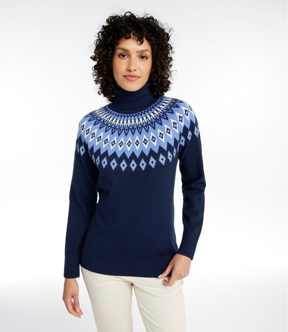 L.L.BeanWomen's Cotton/Cashmere Sweater, Turtleneck Fair Isle