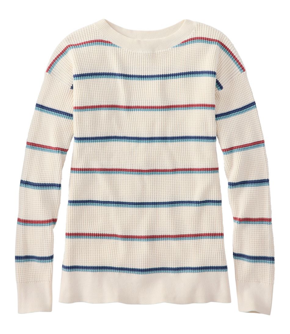 L.L.BeanWomen's Sunwashed Waffle Sweater, Pullover Stripe