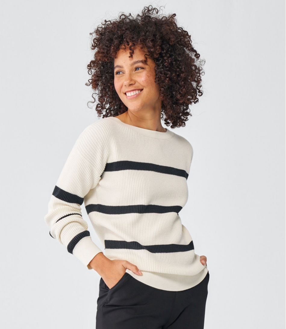 L.L.BeanWomen's Sunwashed Waffle Sweater, Pullover Stripe