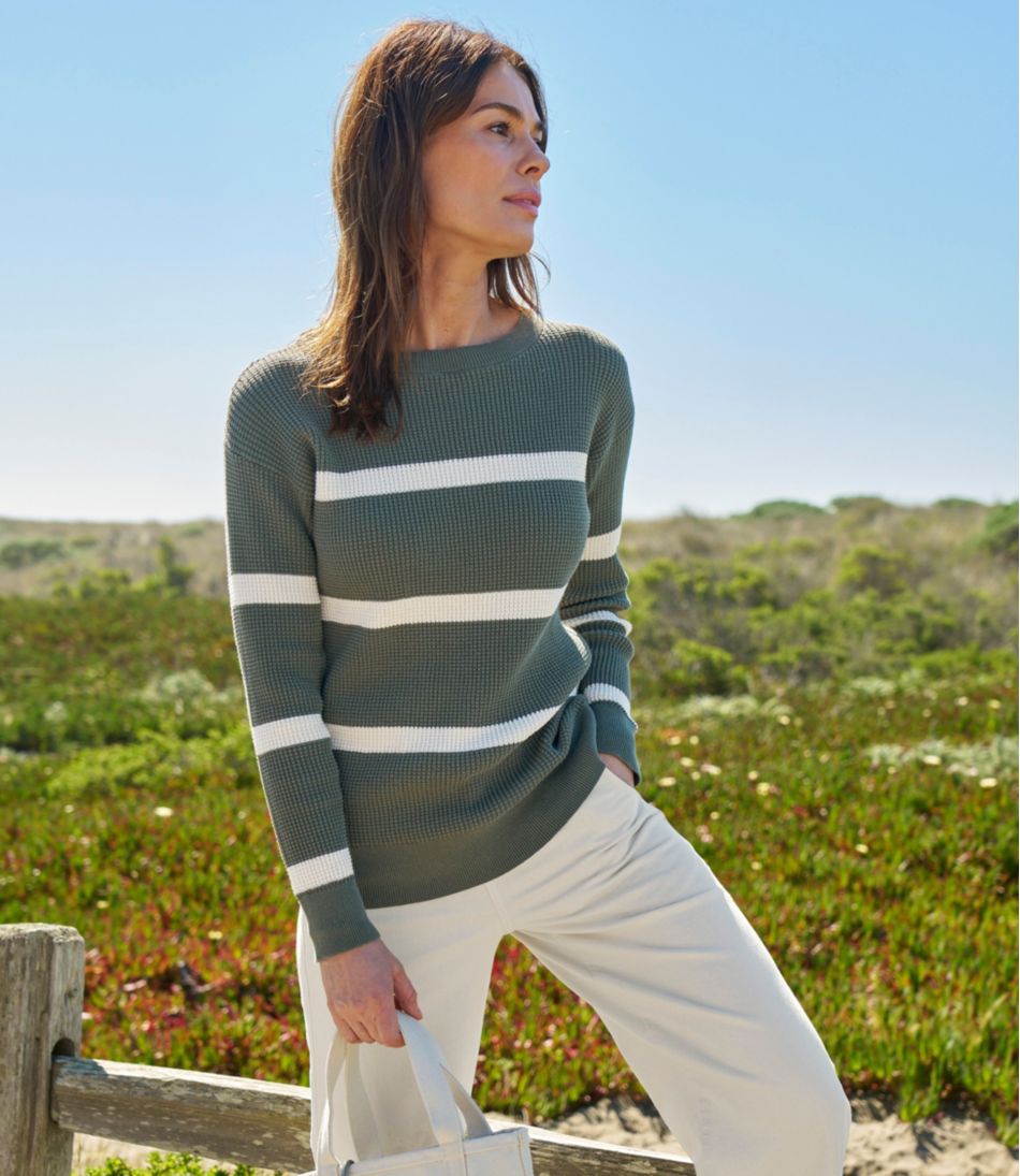 L.L.BeanWomen's Sunwashed Waffle Sweater, Pullover Stripe