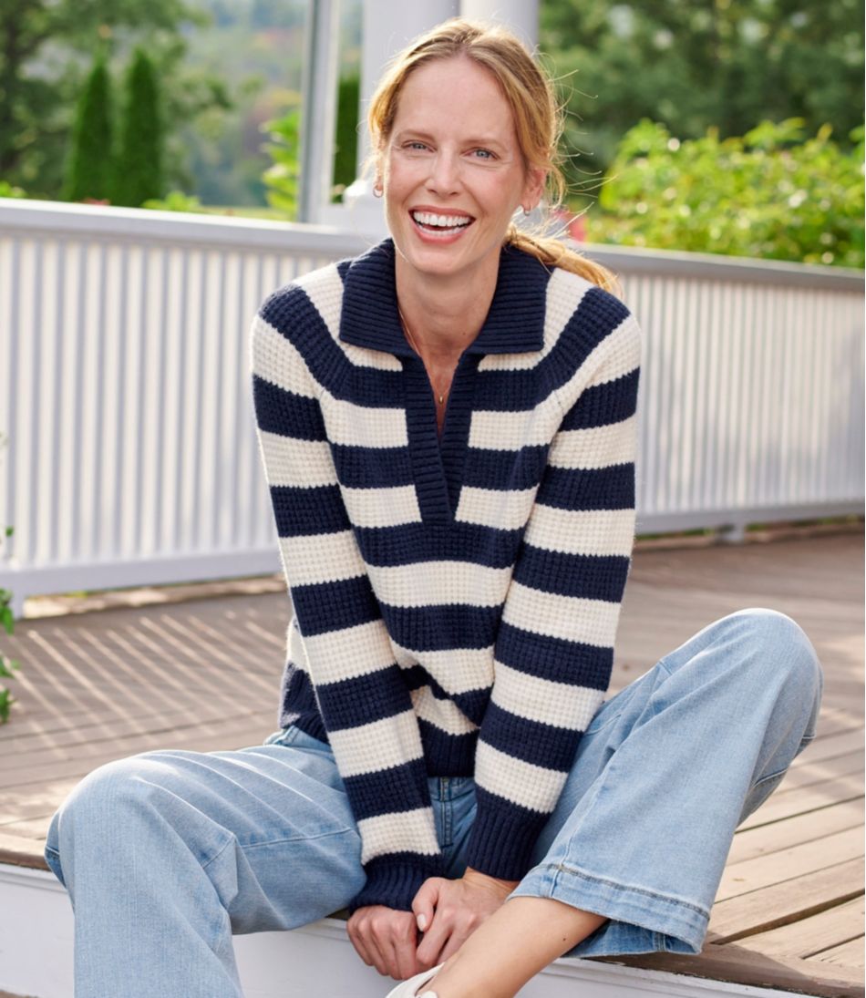L.L.BeanWomen's SuperSoft Waffle Sweater, Polo Stripe