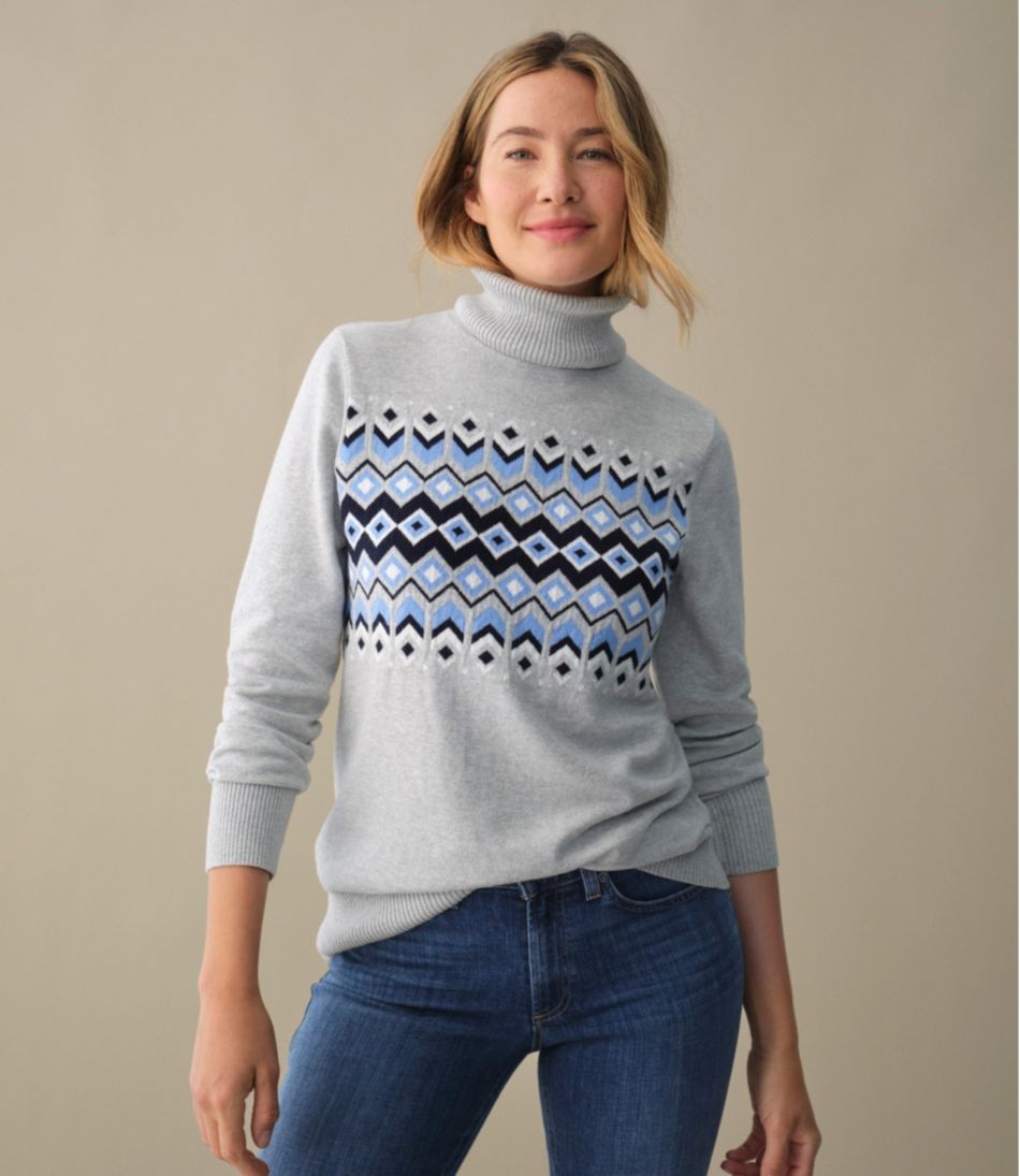L.L.BeanWomen's Cotton/Cashmere Sweater, Turtleneck Intarsia