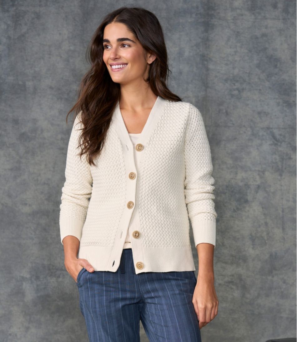 L.L.BeanWomen's Basketweave Sweater, Button-Front Cardigan