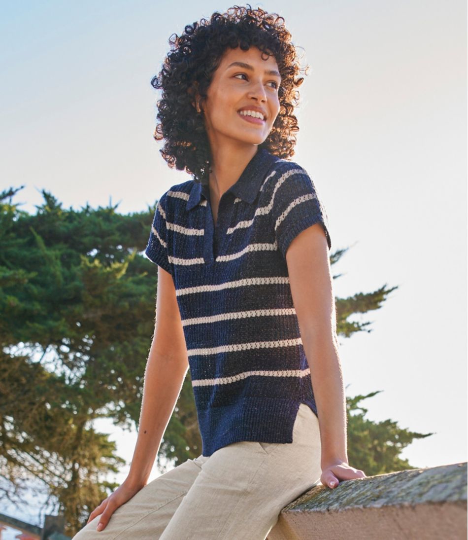 L.L.BeanWomen's Organic Cotton Slub Pointelle Sweater, Polo