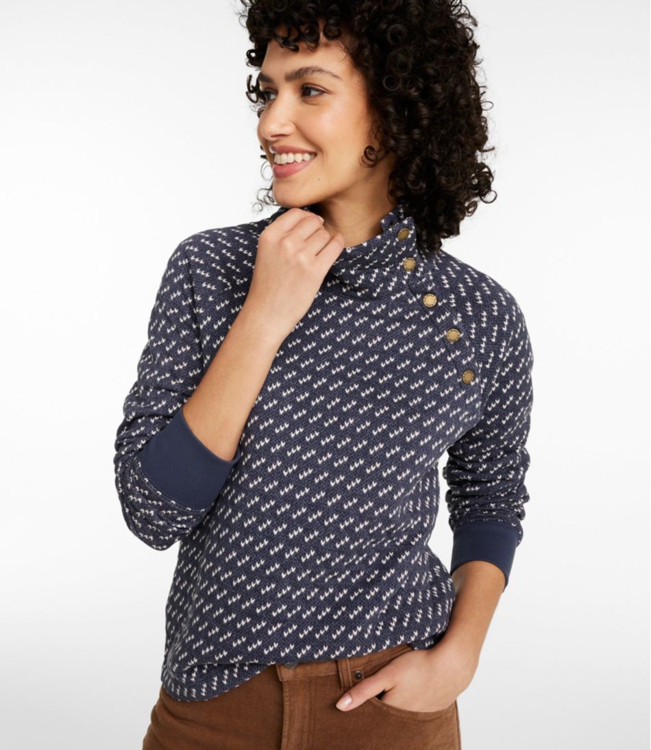 L.L.BeanWomen's Quilted Sweatshirt, Snapneck Pullover Print