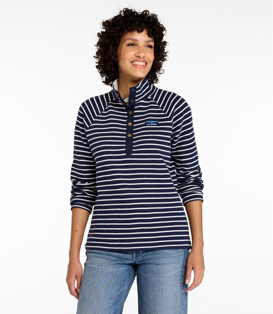 L.L.BeanWomen's Lakewashed Double-Knit Quarter-Snap, Stripe