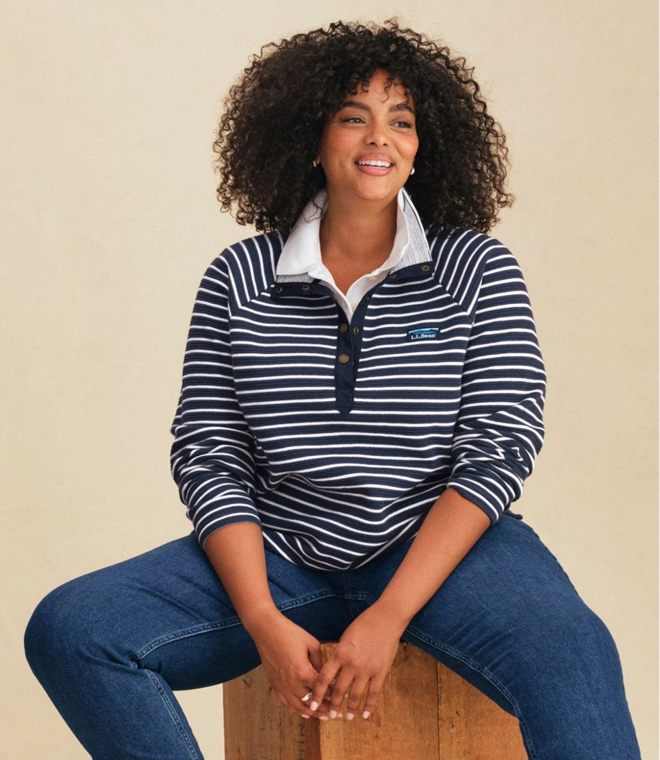 L.L.BeanWomen's Lakewashed Double-Knit Quarter-Snap, Stripe