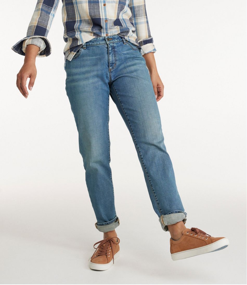 L.L.BeanWomen's Signature Organic Denim Boyfriend Jeans, Low-Rise Straight-Leg