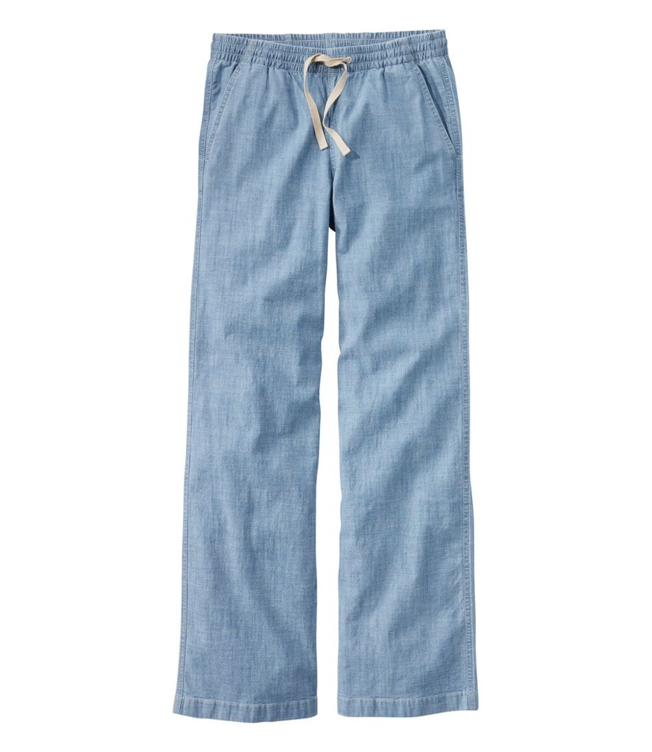 L.L.BeanWomen's Lakewashed Pull-On Chinos, Mid-Rise Wide-Leg Chambray