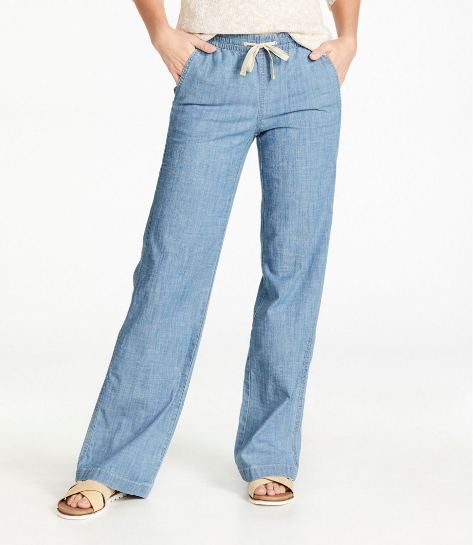 L.L.BeanWomen's Lakewashed Pull-On Chinos, Mid-Rise Wide-Leg Chambray