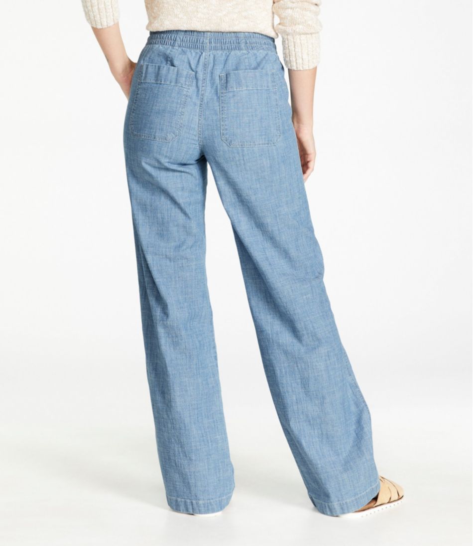 L.L.BeanWomen's Lakewashed Pull-On Chinos, Mid-Rise Wide-Leg Chambray