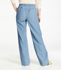 L.L.BeanWomen's Lakewashed Pull-On Chinos, Mid-Rise Wide-Leg Chambray