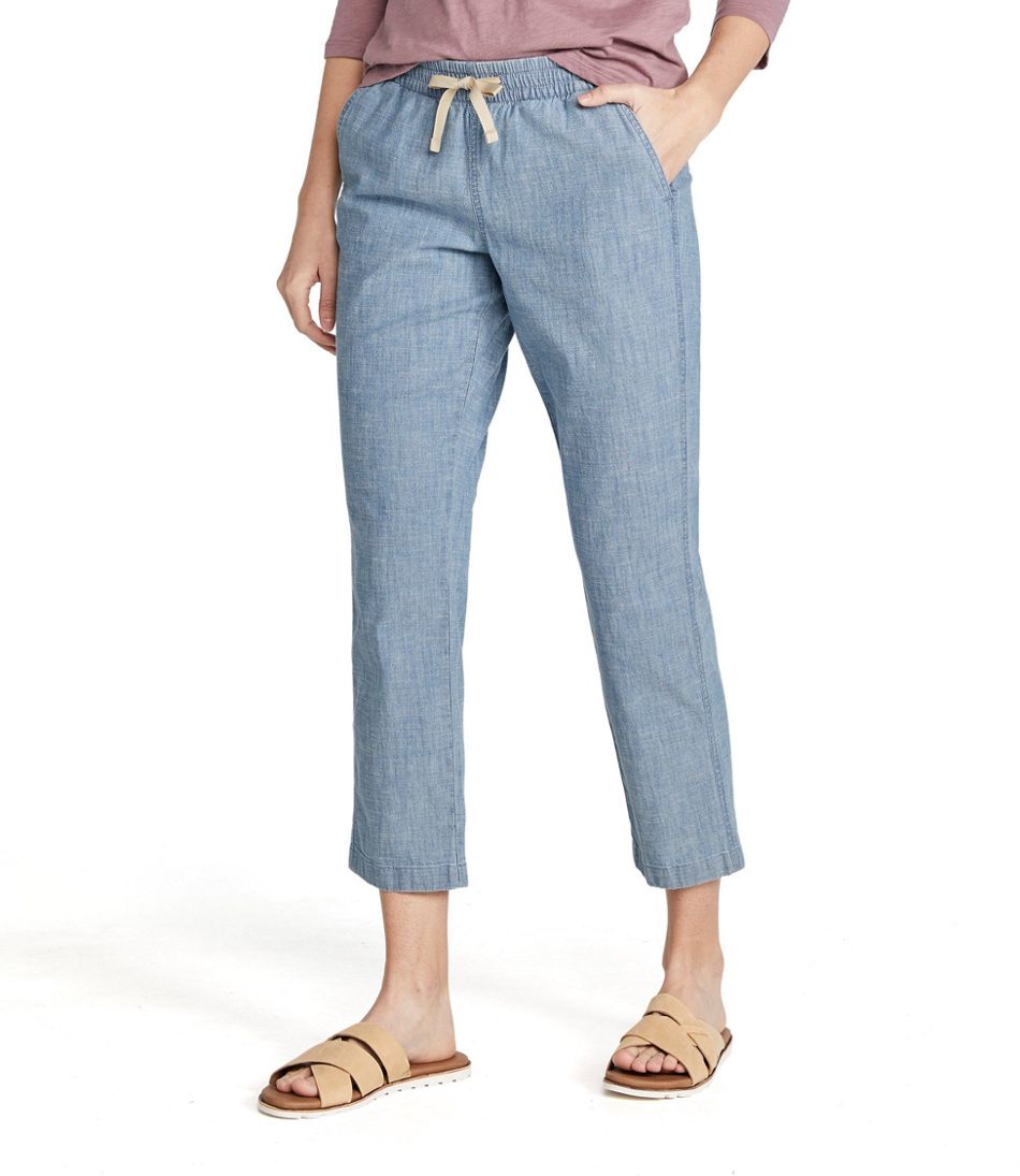 L.L.BeanWomen's Lakewashed Pull-On Chinos, Mid-Rise Chambray Ankle Pants
