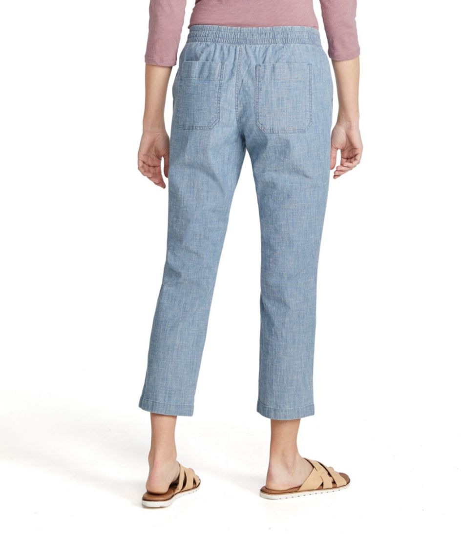 L.L.BeanWomen's Lakewashed Pull-On Chinos, Mid-Rise Chambray Ankle Pants