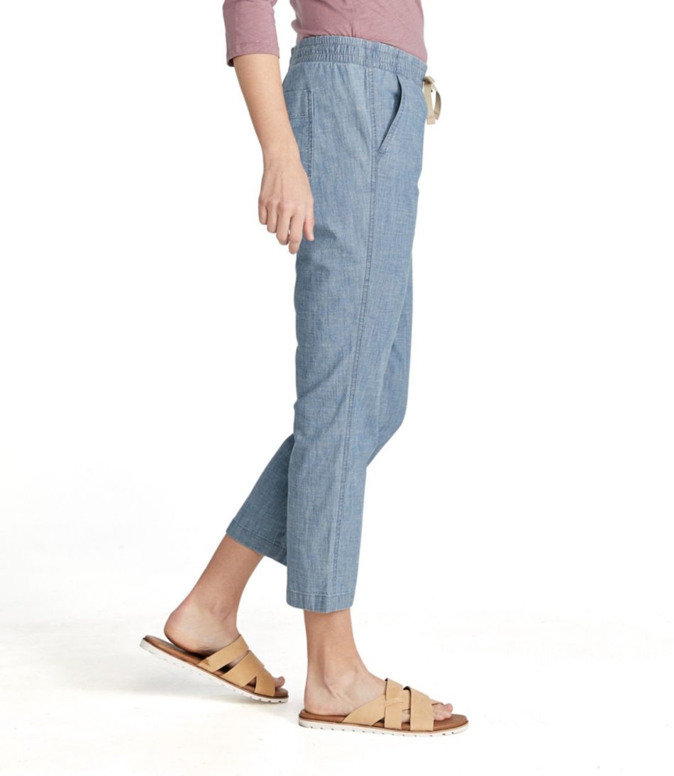 L.L.BeanWomen's Lakewashed Pull-On Chinos, Mid-Rise Chambray Ankle Pants