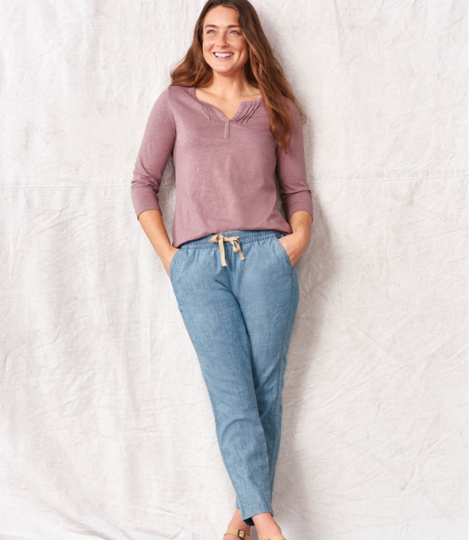 L.L.BeanWomen's Lakewashed Pull-On Chinos, Mid-Rise Chambray Ankle Pants