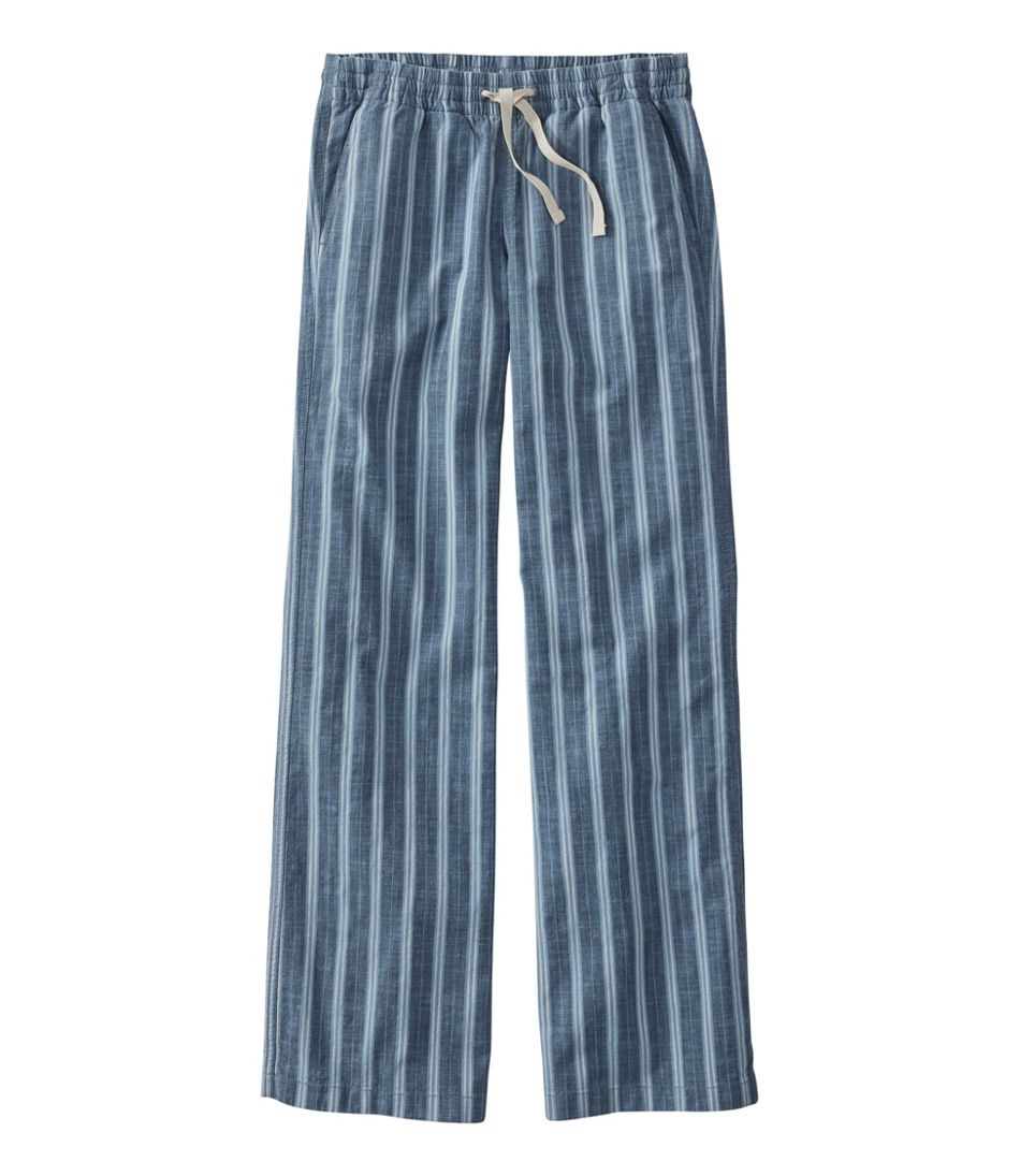 L.L.BeanWomen's Lakewashed Pull-On Chinos, Mid-Rise Wide-Leg Stripe Chambray