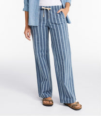 L.L.BeanWomen's Lakewashed Pull-On Chinos, Mid-Rise Wide-Leg Stripe Chambray