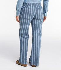 L.L.BeanWomen's Lakewashed Pull-On Chinos, Mid-Rise Wide-Leg Stripe Chambray