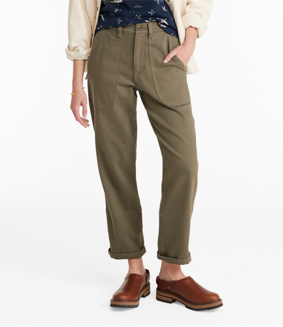 L.L.BeanWomen's Signature Washed Cotton Barrel Pants, High-Rise Tapered Leg