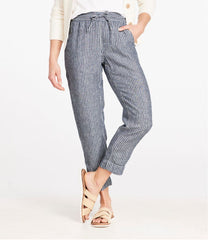 L.L.BeanWomen's Premium Linen Pull-On Ankle Pants, Mid-Rise Tapered-Leg Stripe