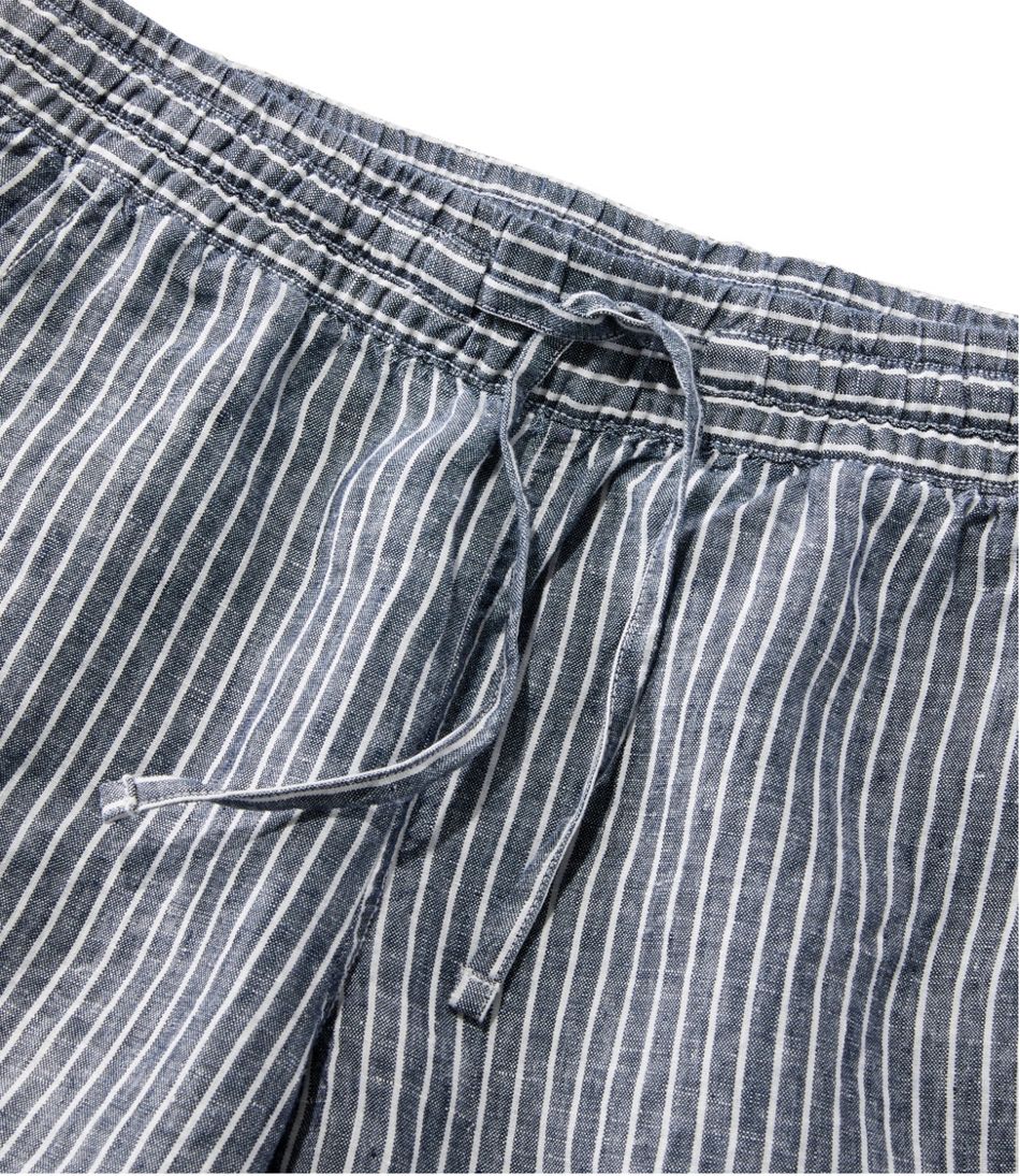 L.L.BeanWomen's Premium Linen Pull-On Ankle Pants, Mid-Rise Tapered-Leg Stripe