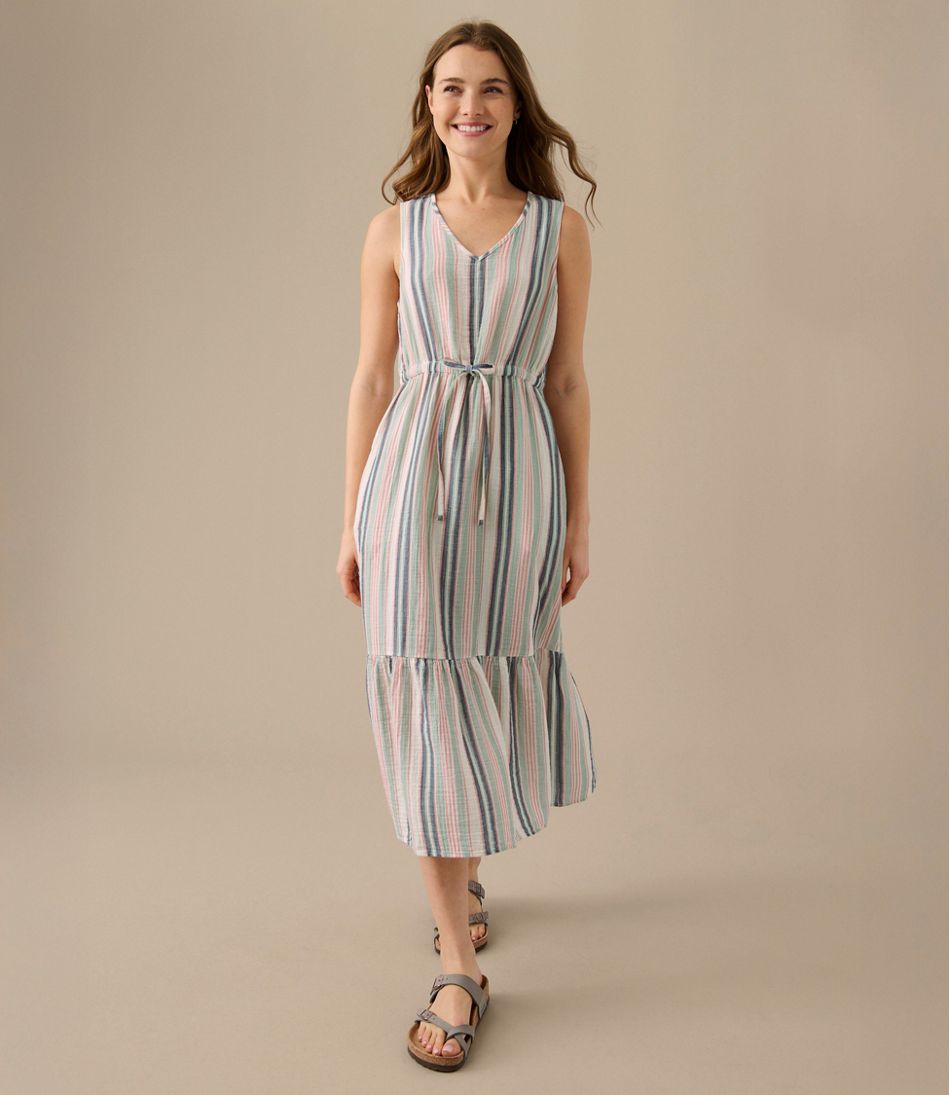 L.L.BeanWomen's Cloud Gauze Midi Dress, Stripe