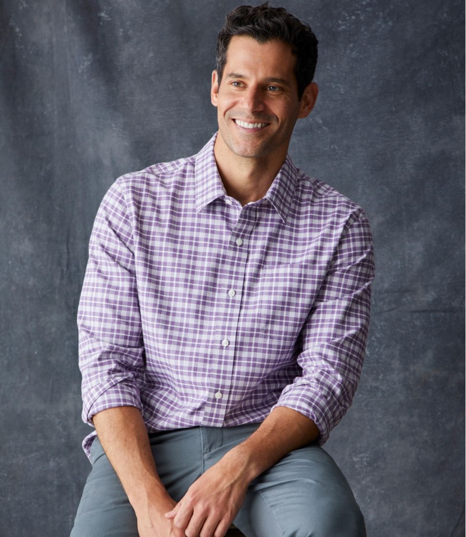 L.L.BeanMen's Wrinkle-Free Ultrasoft Brushed Cotton Shirt, Long-Sleeve, Slightly Fitted Untucked Fit